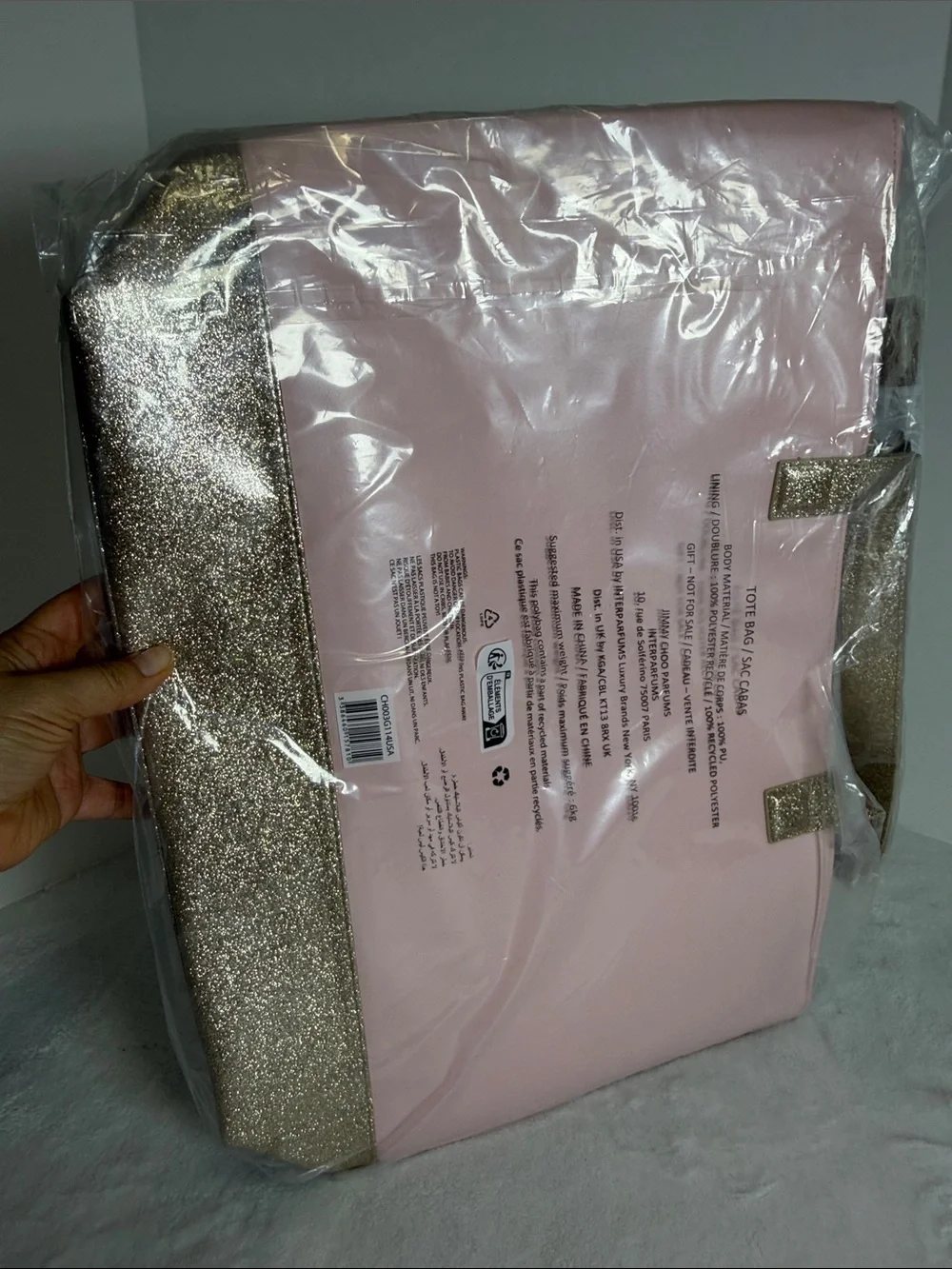 Jimmy Choo Pink Tote with Gold Glitter Trim